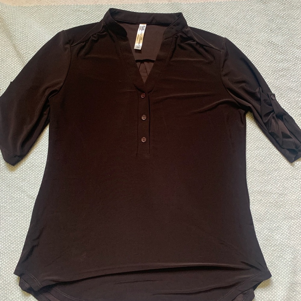 PerSeption Concept Brown 3/4 Sleeve Buttoned Blouse